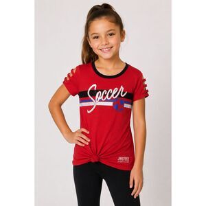 Justice Active Girls Sz. 8 Red Soccer Glitter Graphic Strappy Sleeve Tee Top #12
